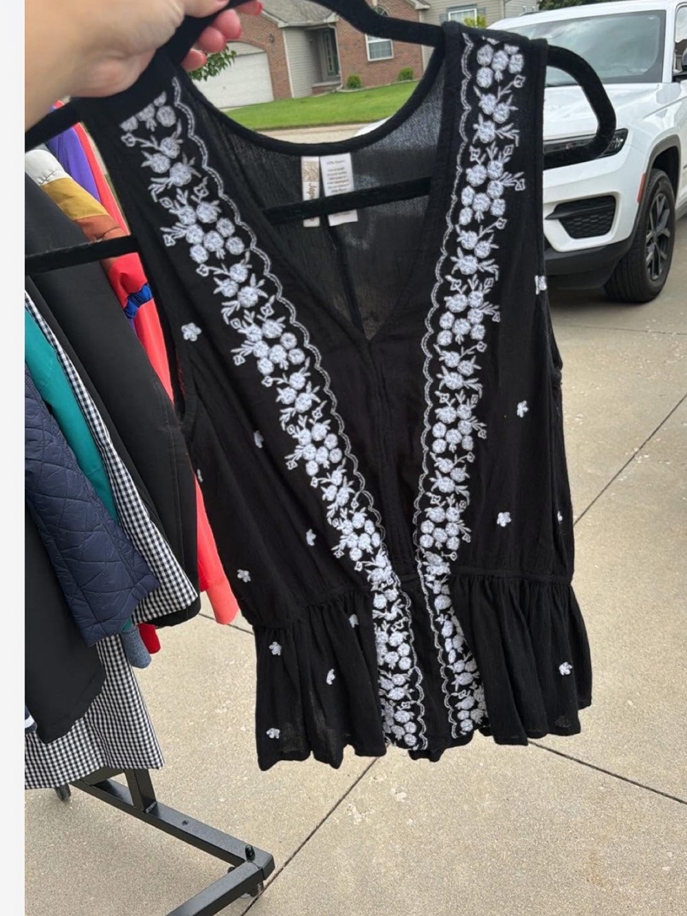 Black Embroidered V-Neck Peplum Tank Top